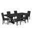 L'ensemble de salle à manger de cuisine 7 pièces se compose d'une table rectangulaire et de 6 chaises de salle à manger en tissu de lin noir avec dossier rembourré au fini noir sablé.-1382746802