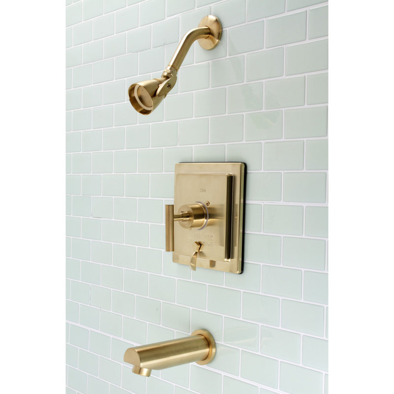 Kingston Brass Manhattan Single-Handle Pressure Balanced Tub and Shower Faucet, Brushed Brass