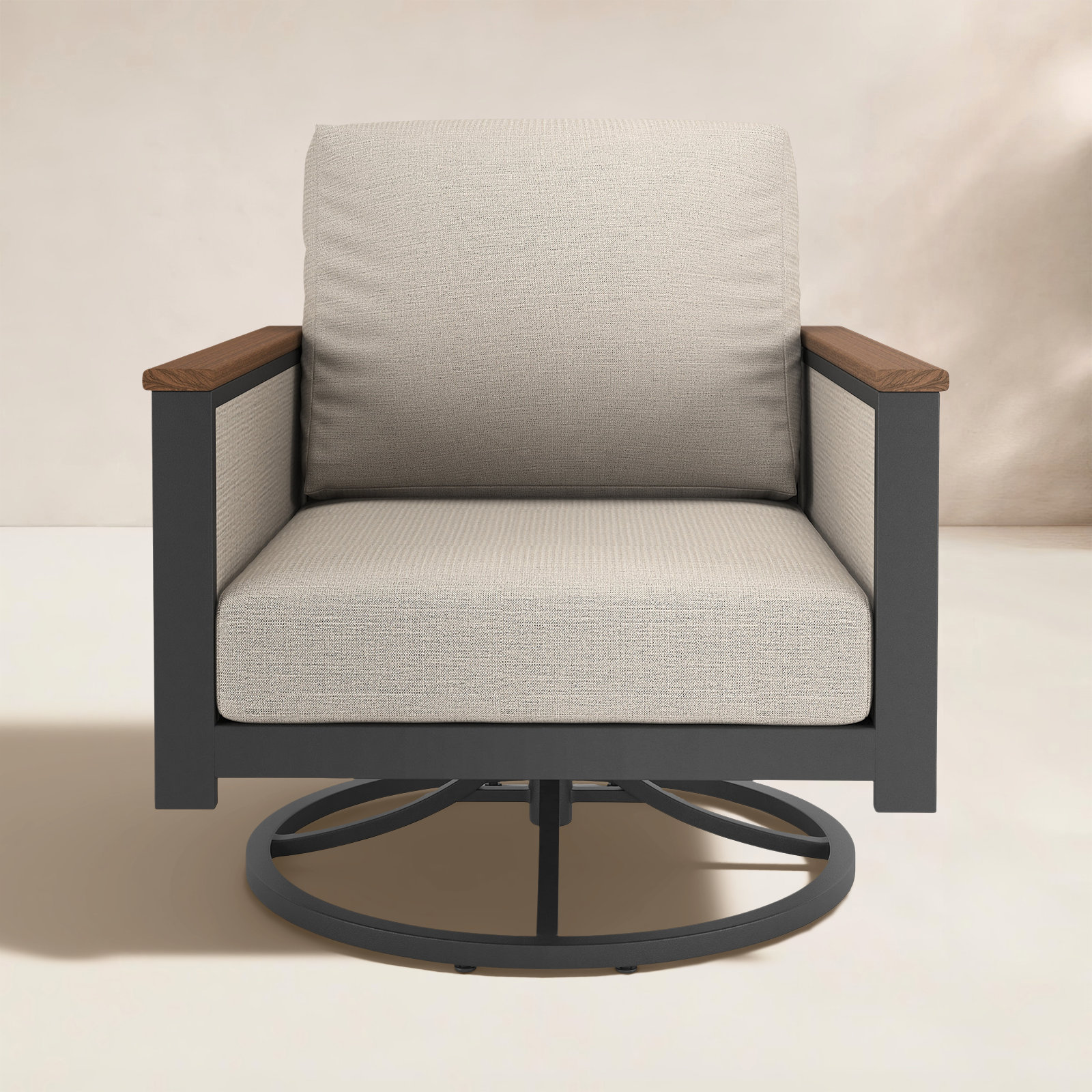 Stimson Sunbrella® Swivel Patio Rocking Chair, Cast Silver, Dark Gray/Brown