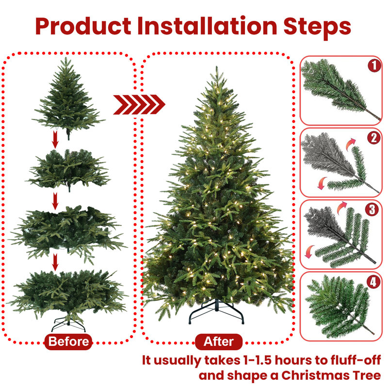 Arbre de Noël artificiel épinette vert pré-éclairé, H 9 pi