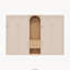 Deux lits simples dans un lit escamotable avec garde-robe, rangement et deux tiroirs, beige et bois