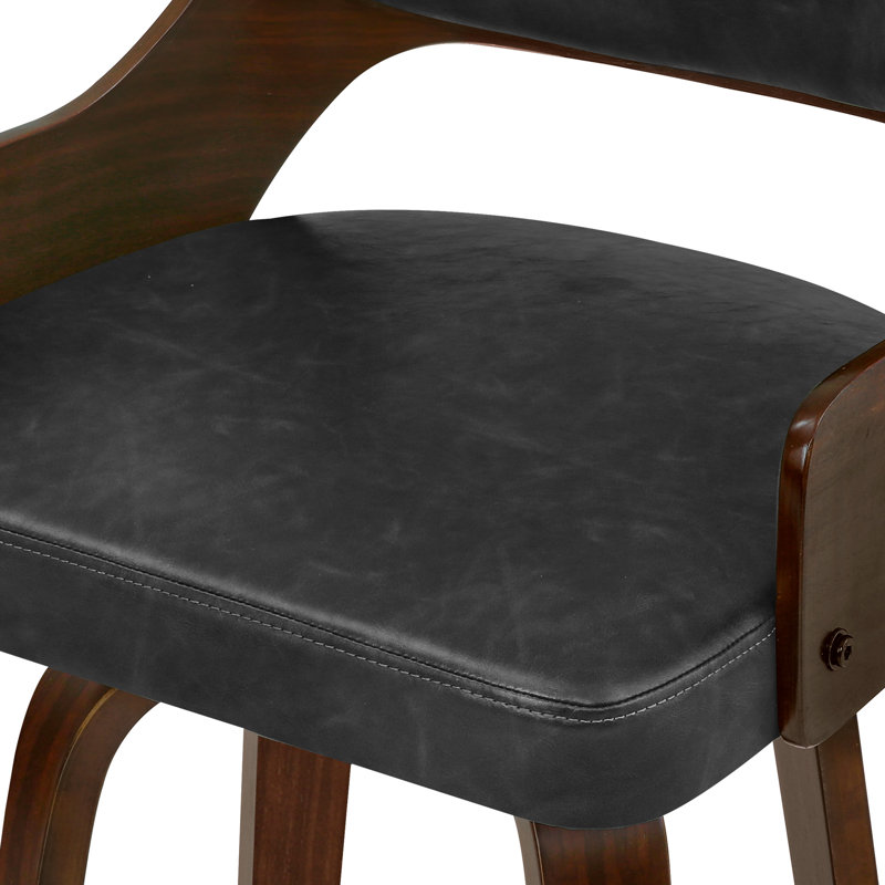 Swivel Upholstered Bar Stool, Counter Stool With Wood Frame, Black