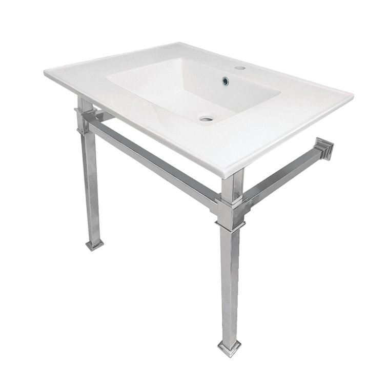 Monarch Ceramic Rectangular Console Bathroom Sink with Overflow