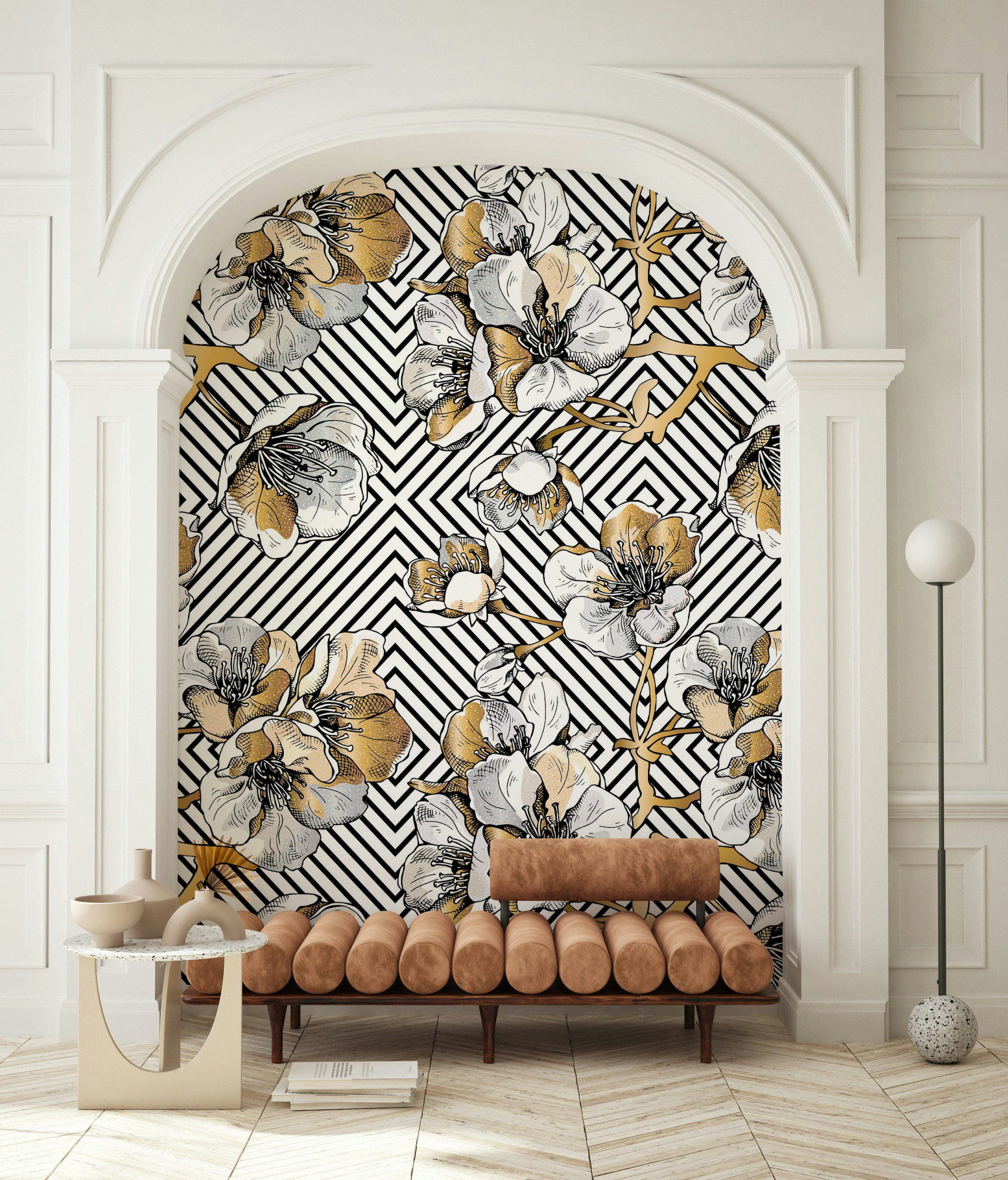 Red Barrel Studio® Futuristic Gold Flowers Geometric Removable ...