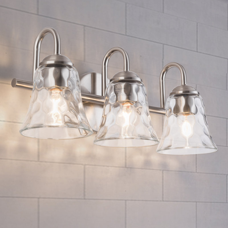 Éclairage pour meuble-lavabo de salle de bain à 3 lumières à intensité variable en fer Ludovia, Nickel poli