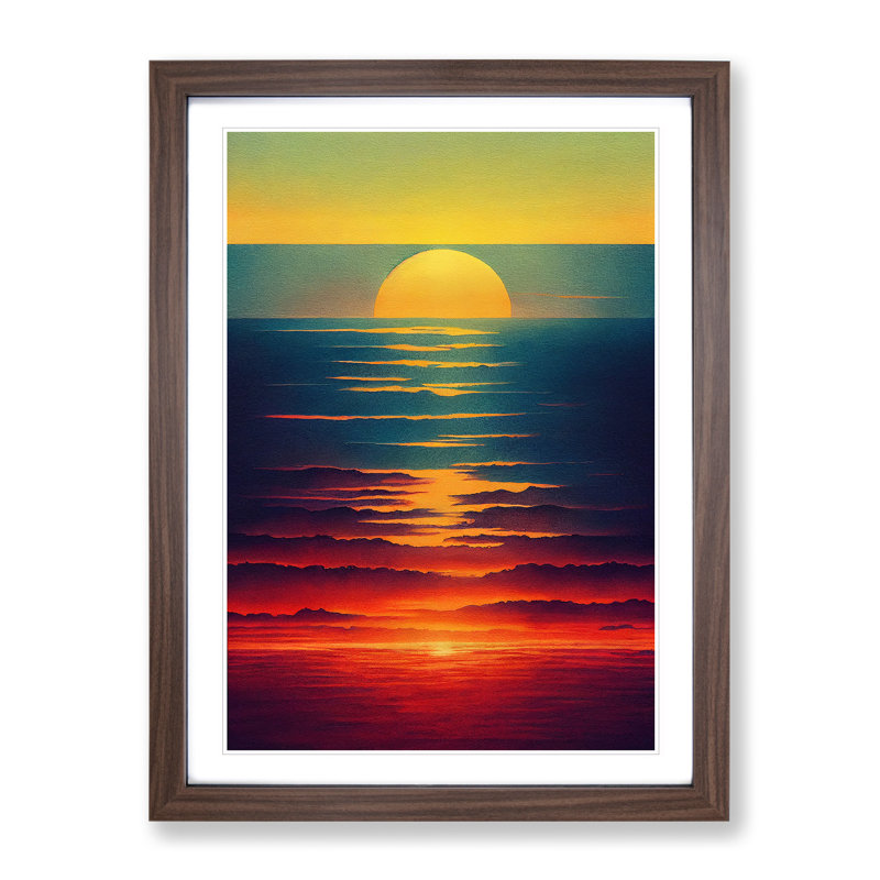 Sunset Watercolour Art No.6 - Print, Walnut Framed Paper, No Matte, 64cm H x 46cm W