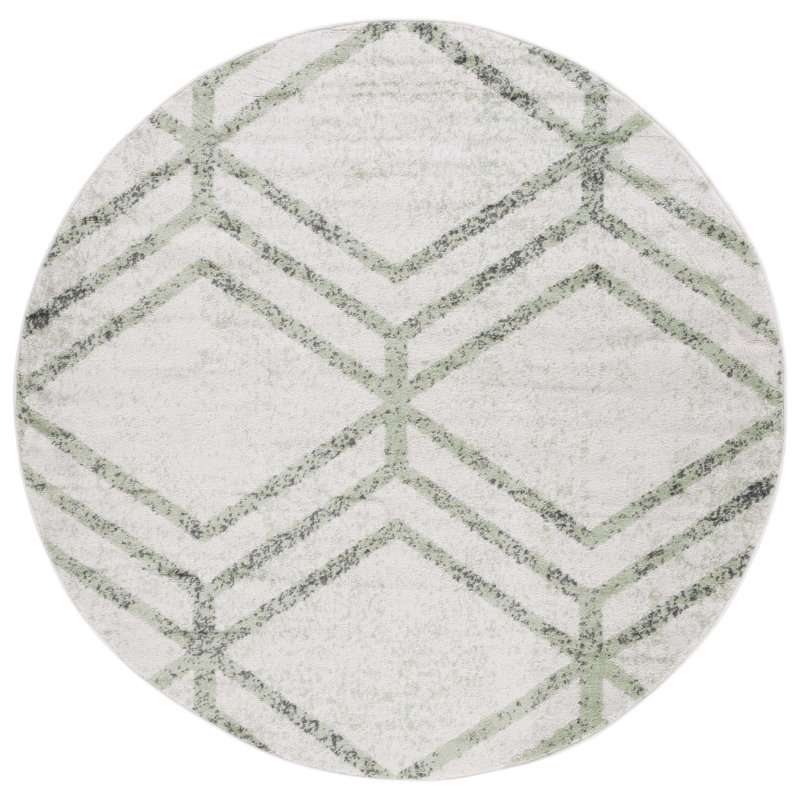 Tapis géométrique ivoire / sauge Arrietty, Rond 6 pi