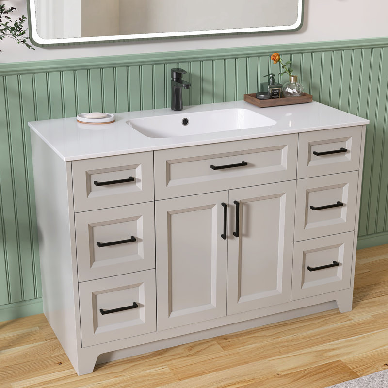 Ensemble de meuble-lavabo simple en bois massif 48 po Elze, Gris