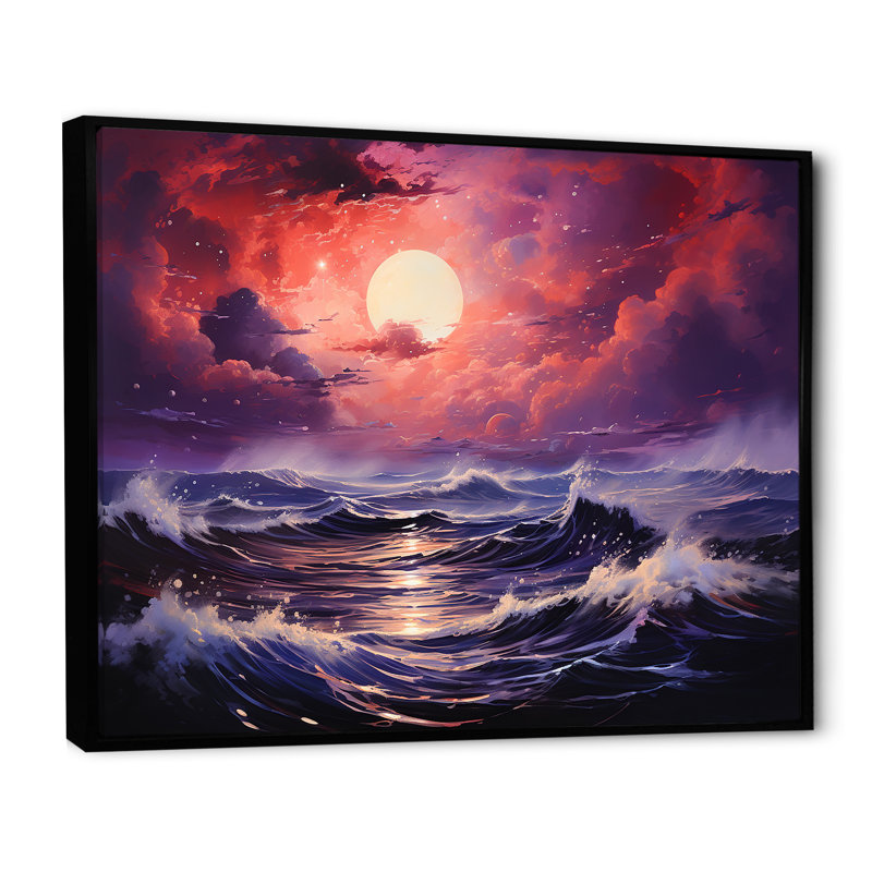 Océan coucher de soleil tempête 1 - tempêtes, art mural, H 34 po x l 44 po x P 1,5 po, Cadre flottant noir