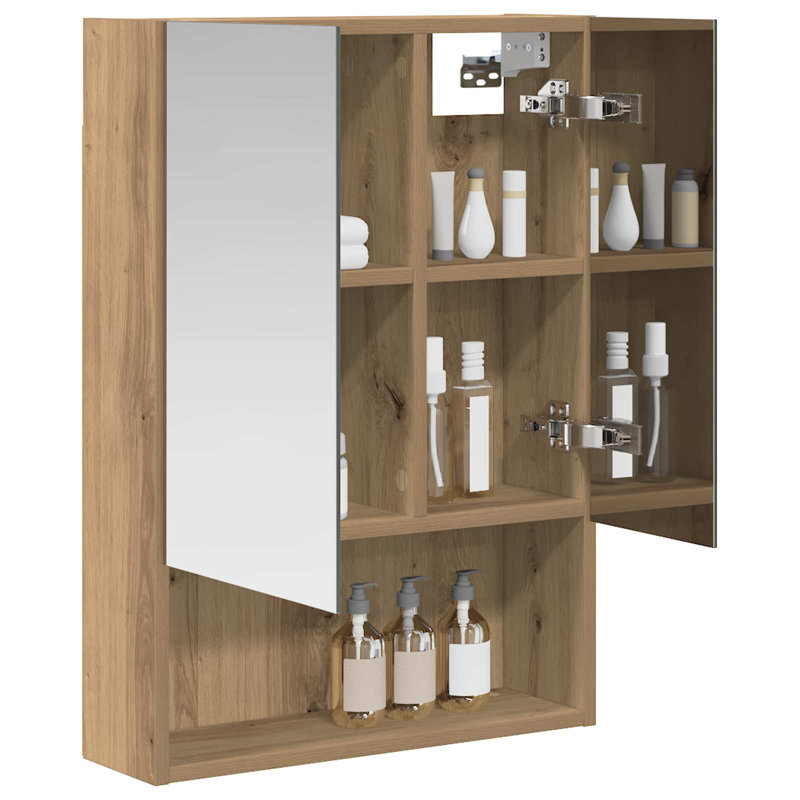 W H Wall Mounted Required Medicine Cabinet Mirror 2, 70cmH x 50cmW x 14.5cmD, Artisan Oak