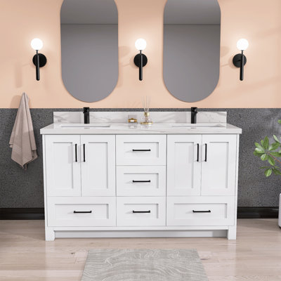 60'' x 36" Freestanding Bathroom Vanity Base Solid Wood Stand Alone Bath Cabinet with Dovetail Drawer&Soft-Close Door(Assembled)