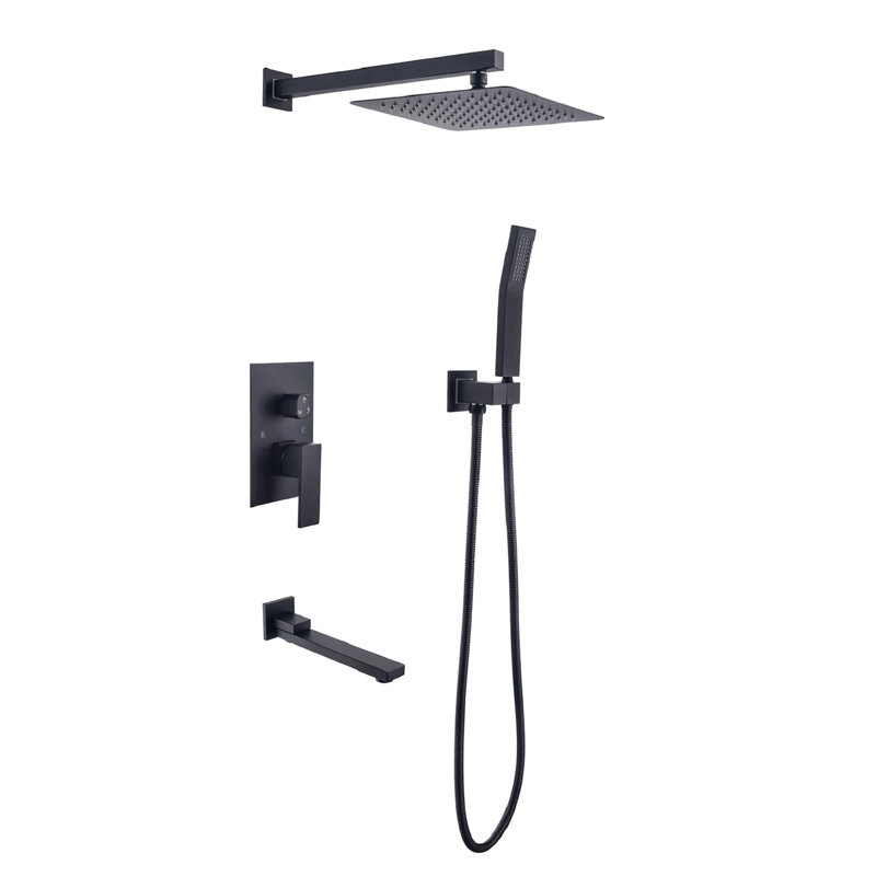 10 Inch Square Matte Black Shower System - Luxury Bathroom Rain Mixer With Self-Cleaning Nozzle Wall Mounted Easy For Easy Clean