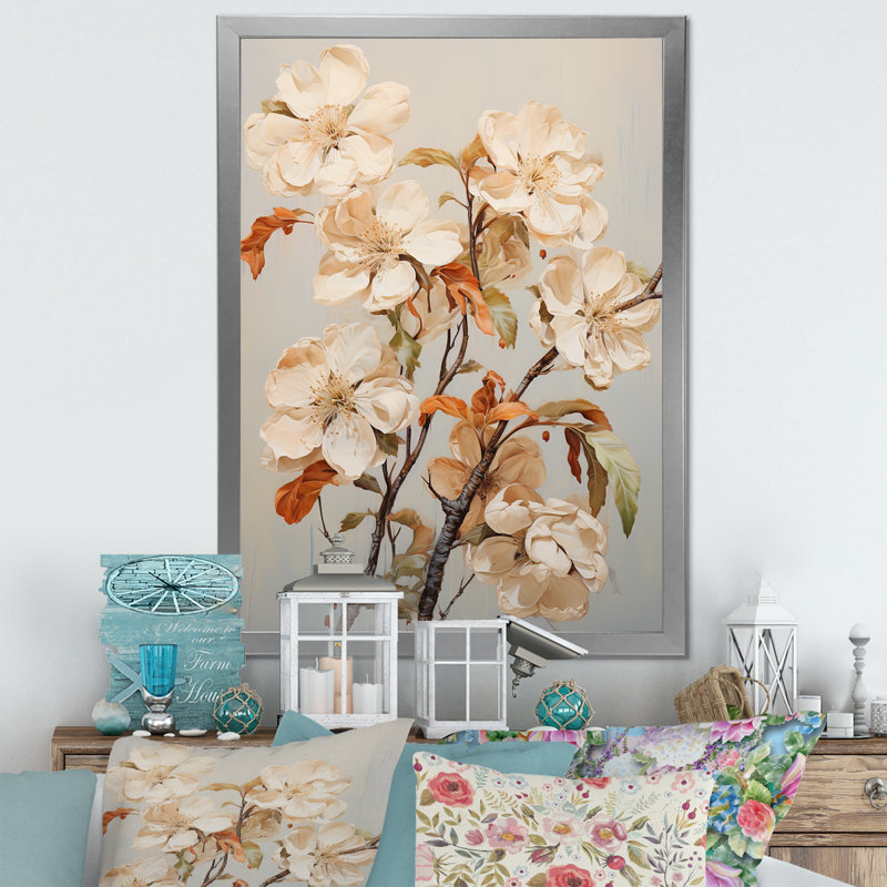 «White Apple Blossom Whispers III», art mural toile de fleur de pommier_106418, Impression argent sur toile encadrée