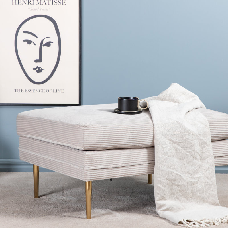 Horta 40cm Wide Square Ottoman, Brass, Light Grey