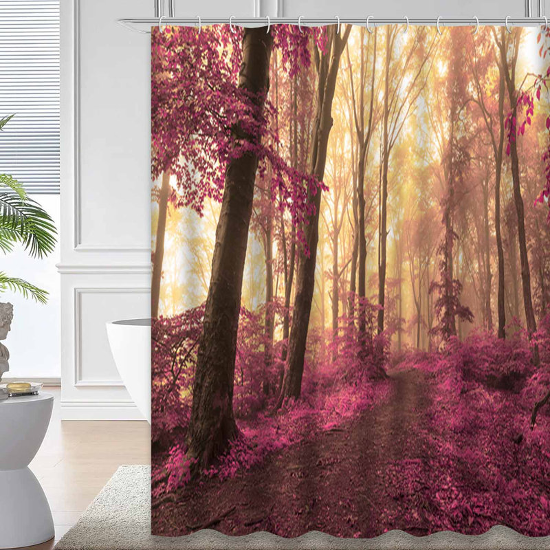 Rideau de douche à feuilles rouges avec 12 crochets Fairy Tale Forest Fantasy, L 72 po x l 78 po