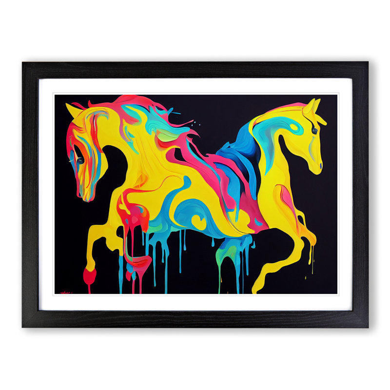 Two Horses Abstract - Single Picture Frame Print, Black Framed, 46cm H x 64cm W x 2cm D