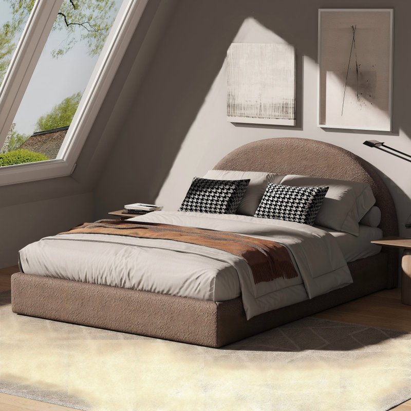 Boucle Bed Frame With Headboard, Brown, Kingsize (5')