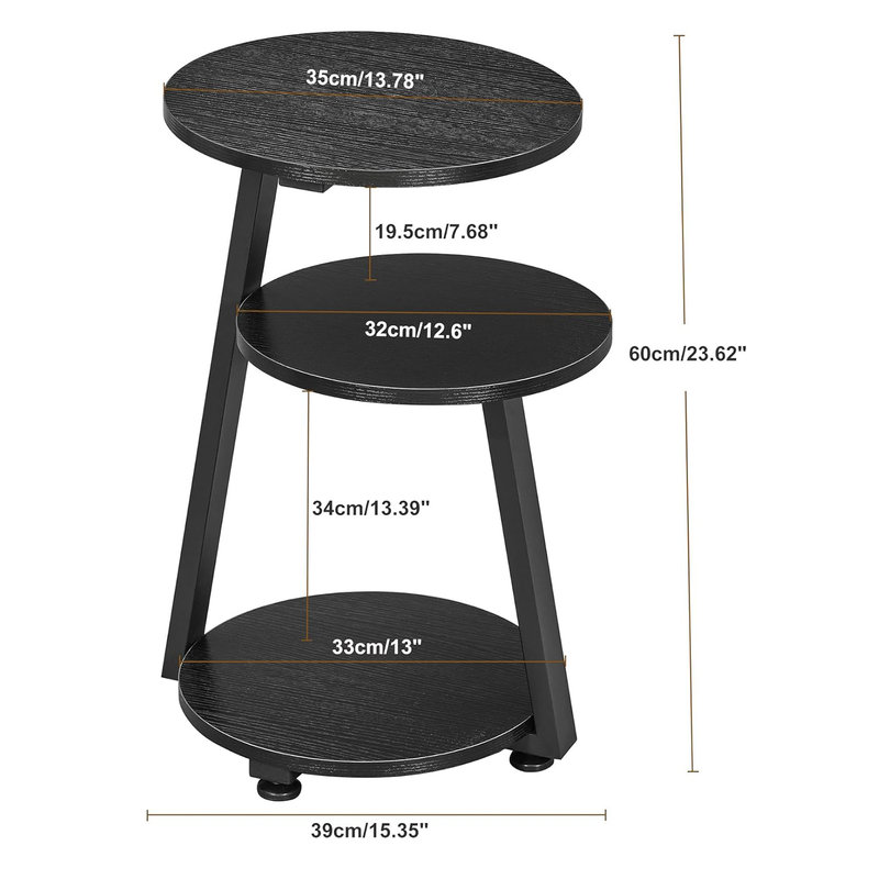 Black Round Metal 3-Tier Side Table
