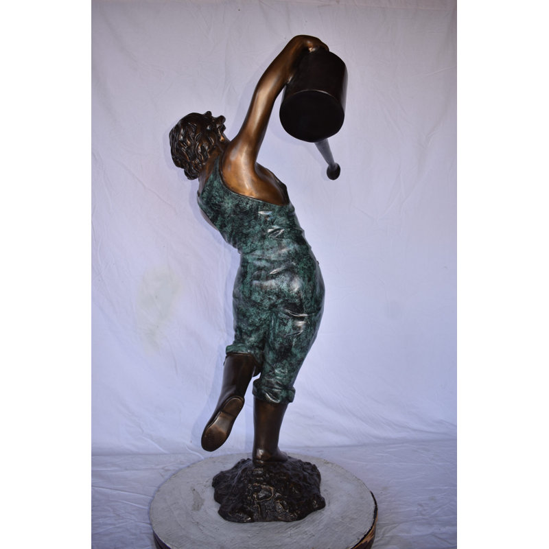 Standing Boy With Watering Can Bronze Statue Fountain - Size: 24" X  22" X 48"H.