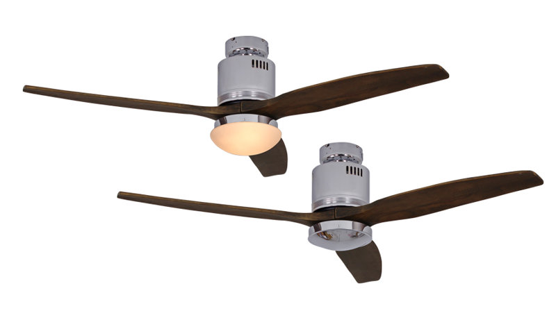Maegan 132cm Ceiling Fan with Light Kit, Shiny Chrome with Walnut Blades