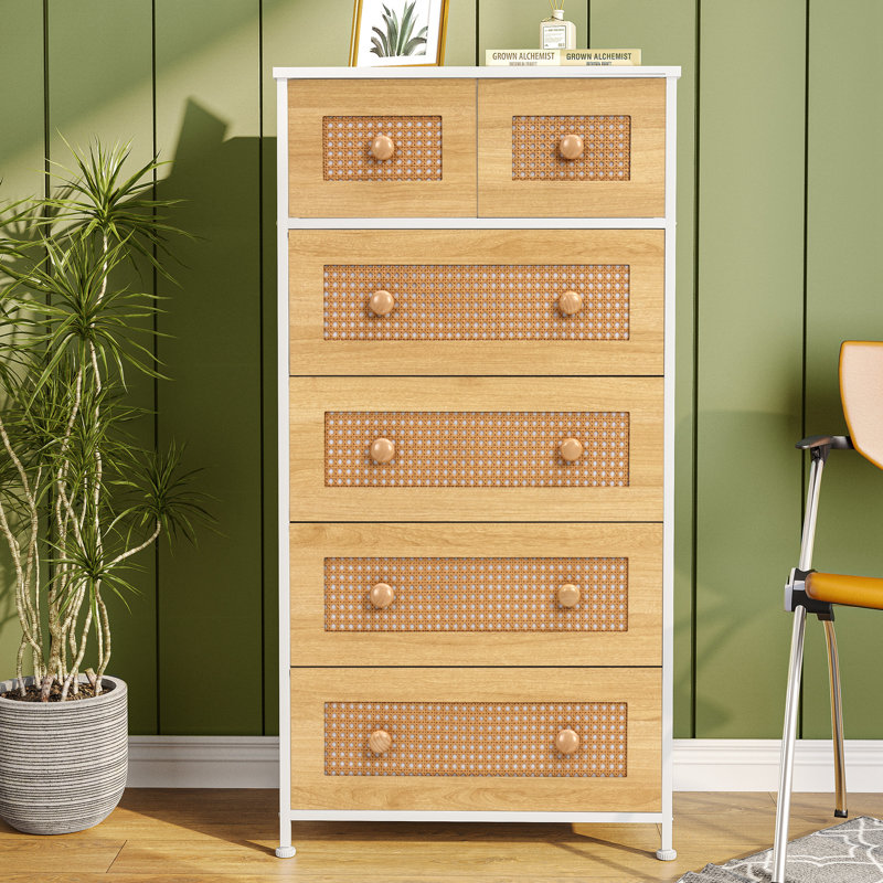 Jauier 6-Drawer 23.2" W Chest, White/Nature, White/Nature
