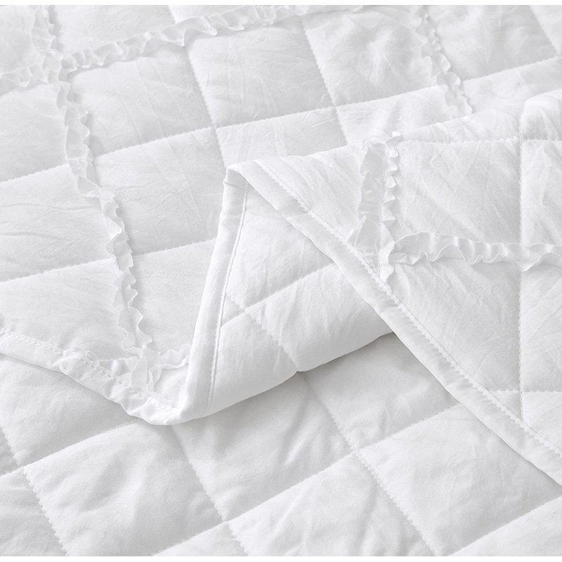 Diamond Ruffle Microfiber Quilt Set, Queen Quilt + 2 Standard Shams, White