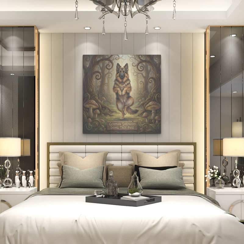  «German Shepherd Yoga Tree Pose» par Rich Monet, art mural en métal, 36 po x 36 po, H 36 po x l 36 po