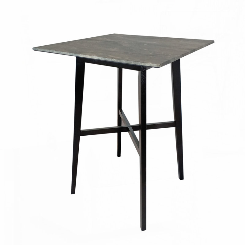 Bar Height 42" Dining Table, Rubberwood Legs and Laminate Table Top, Black, Marble Gray