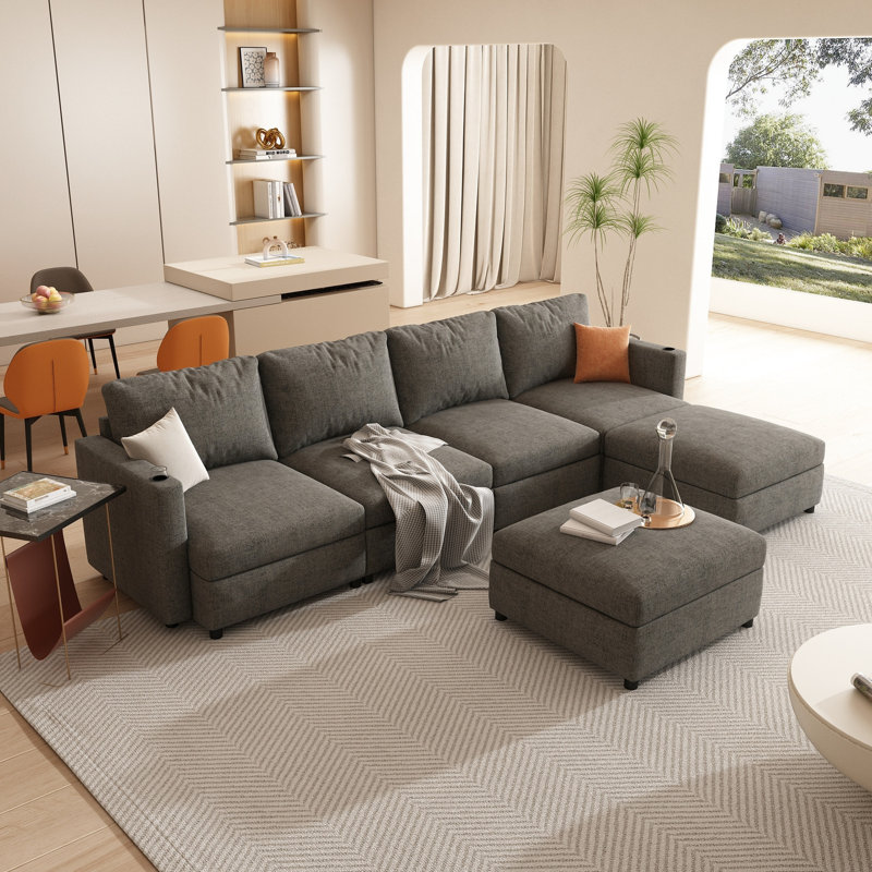 Canapé modulaire en U avec rangement caché, canapé en chenille de 6 po pour le salon, lit spacieux de 123 po