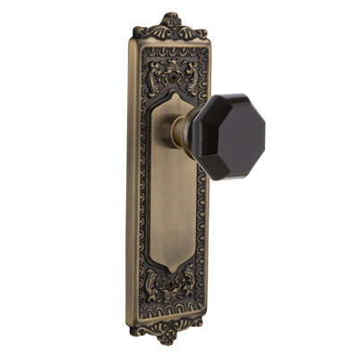 Black Crystal Waldorf Interior Mortise Door Knob with Egg & Dart Long Plate