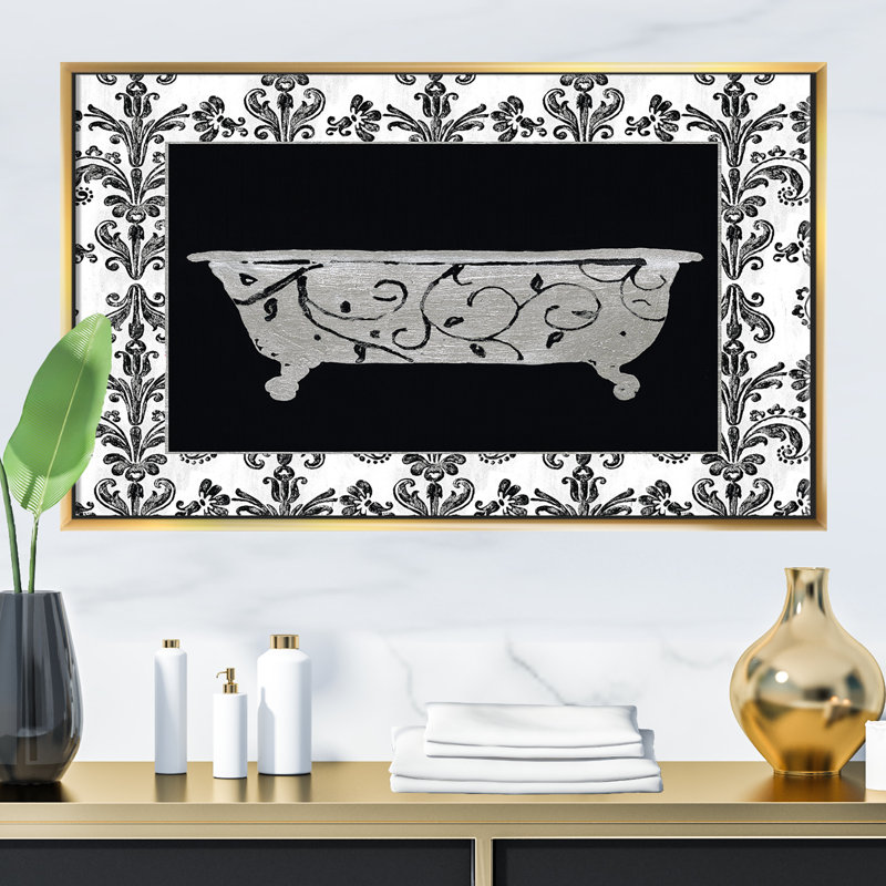 Paris Hotel Bathroom I Print, 16" H x 32" W x 1" D, Gold Floater Framed Canvas