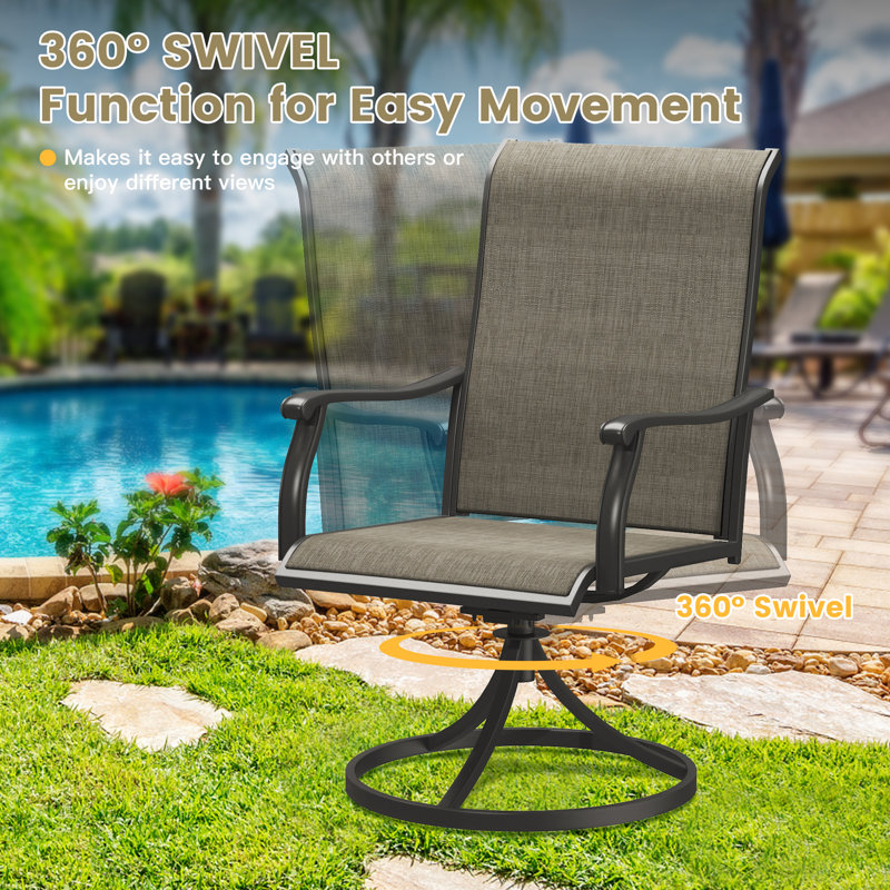 Patio 5 Pieces Outdoor Dining Set With Swivel Dining Chairs, Black/Gray