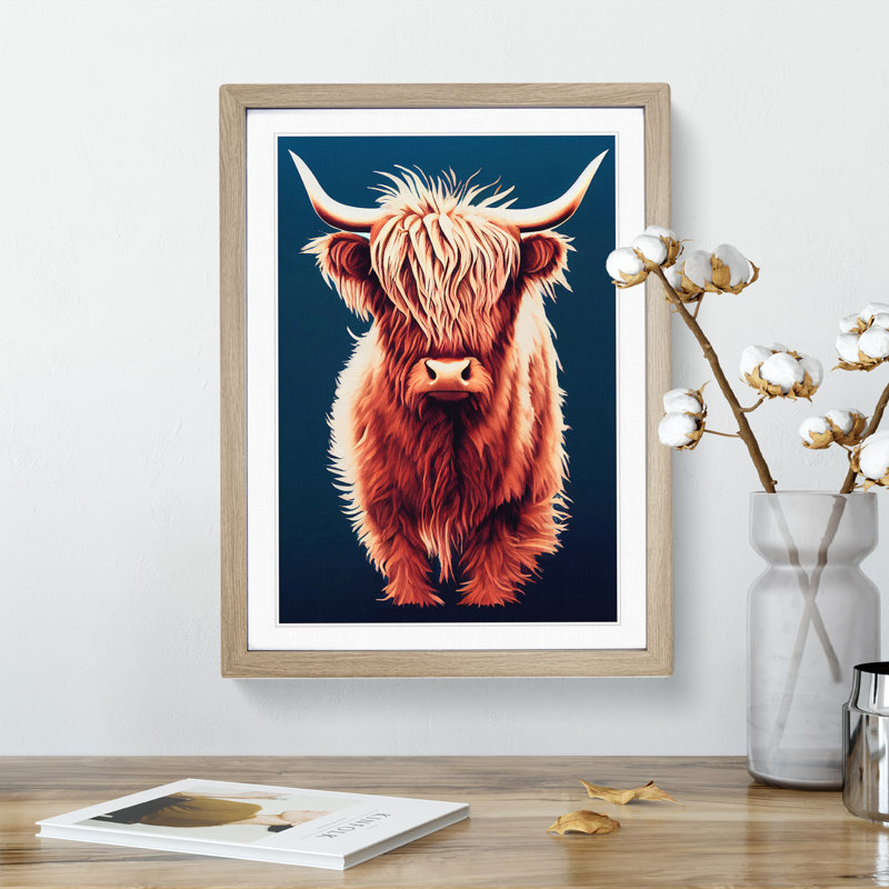 XV1022-4351X Superb Highland Cow - Single Picture Frame Painting, 64cm H x 46cm W x 2cm D, Oak