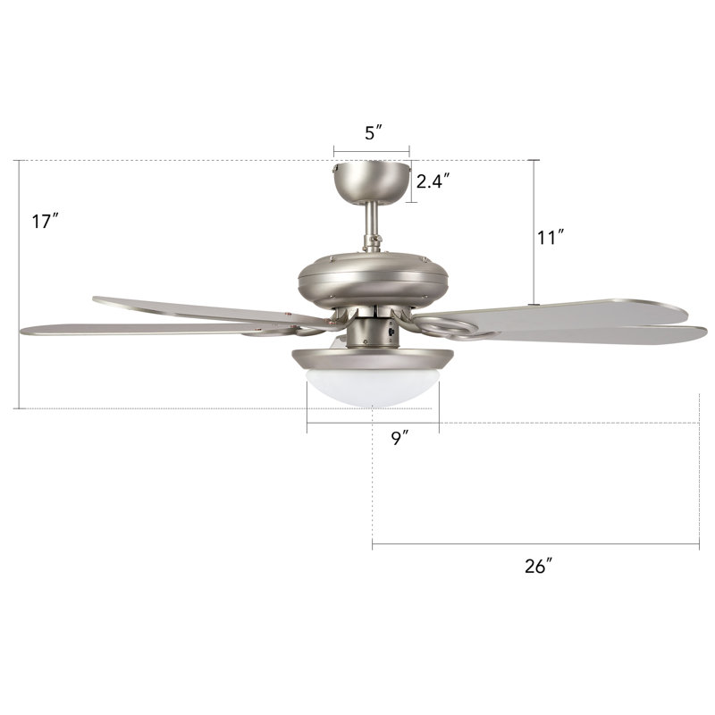 52'' Ceiling Fan with Light Kit, Silver with Walnut/Silver Blades