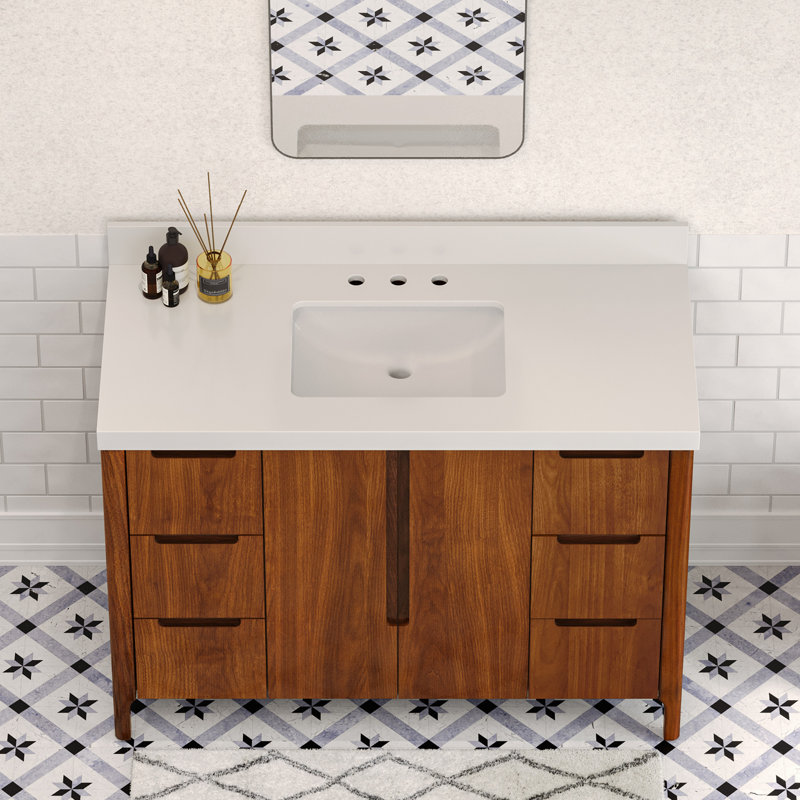 Sequoia 48 In. Single Sink Whitebrook Quartz Countertop Bath Vanity in Mango Wood, Noir Juglans