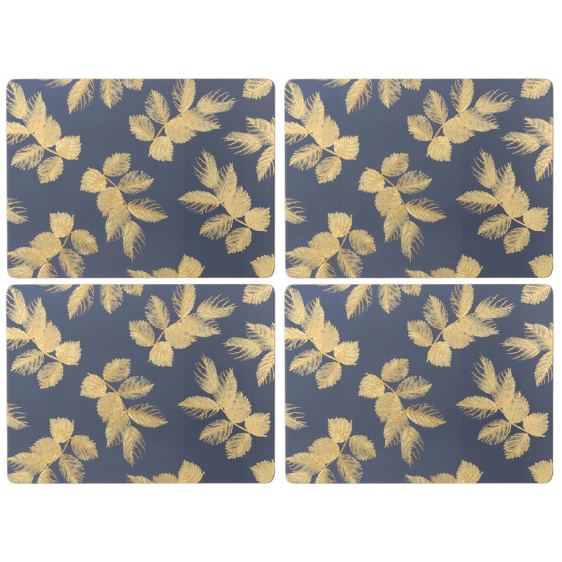 Pimpernel S.M. Napperon Etch Leaves 15,7 po x 11,7 po, Bleu marine