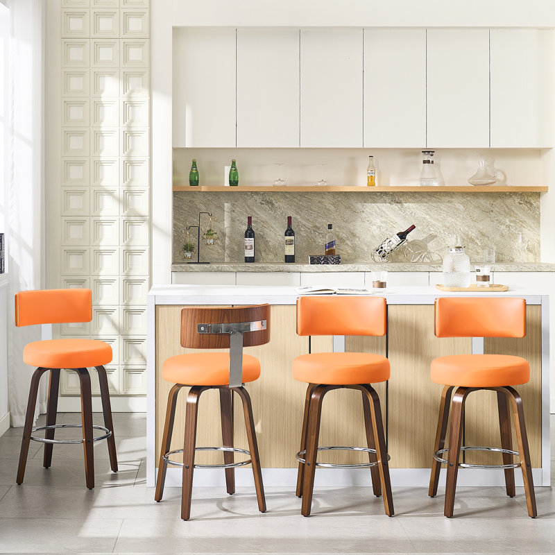 Swivel Upholstered Counter & Bar Stool, Counter Stool (26" Seat Height), Orange