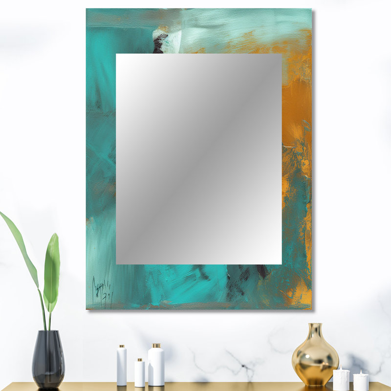 «Becoming the Ocean Sun» abstrait bleu sarcelle et or - peinture abstraite, miroir mural unique, art moderne imprimé sur métal