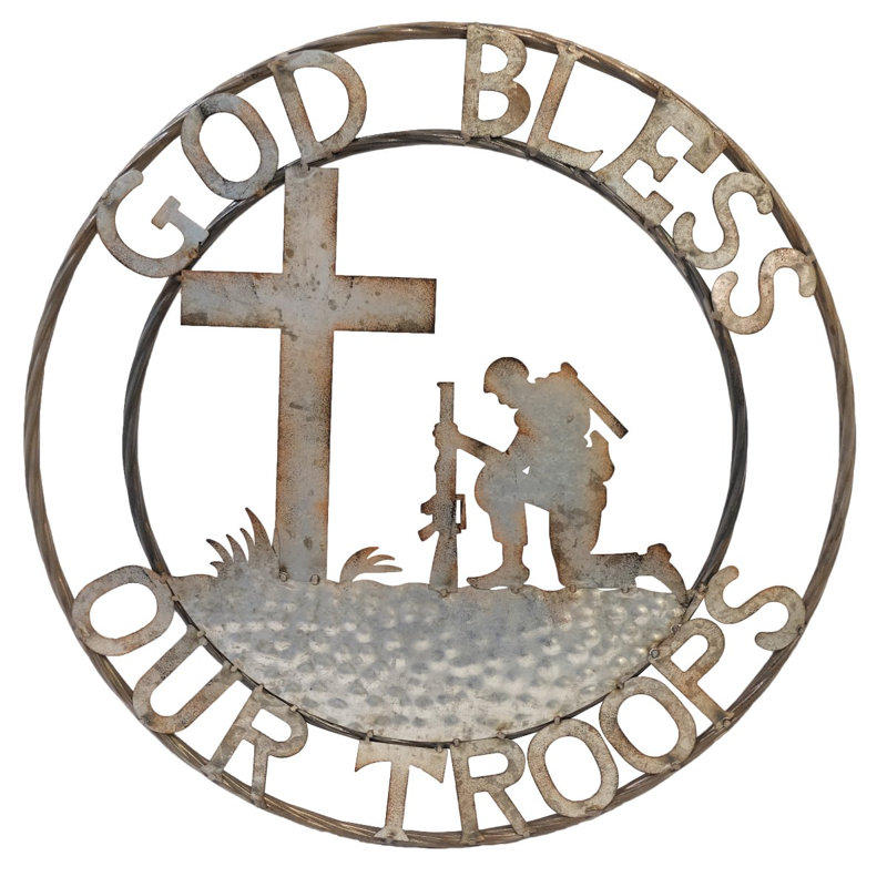 Décoration murale d'extérieur en métal galvanisé Larrabee God Bless Our Troops
