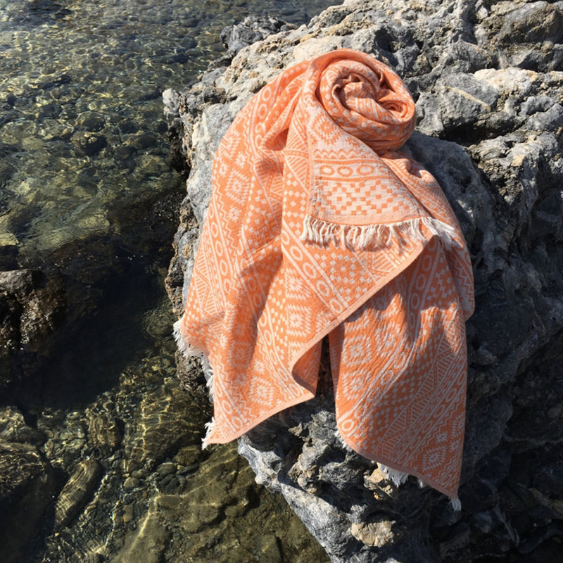 Premium Fouta Beach Towel, 100% Cotton, 35.4 x 66.9 inches | High Water Absorbent, Ultra Soft, Vibrant Orange, Stylish Rug Pattern | Machine Washable, Lightweight at 7.6 oz | Perfect for Beach, Pool, or Spa