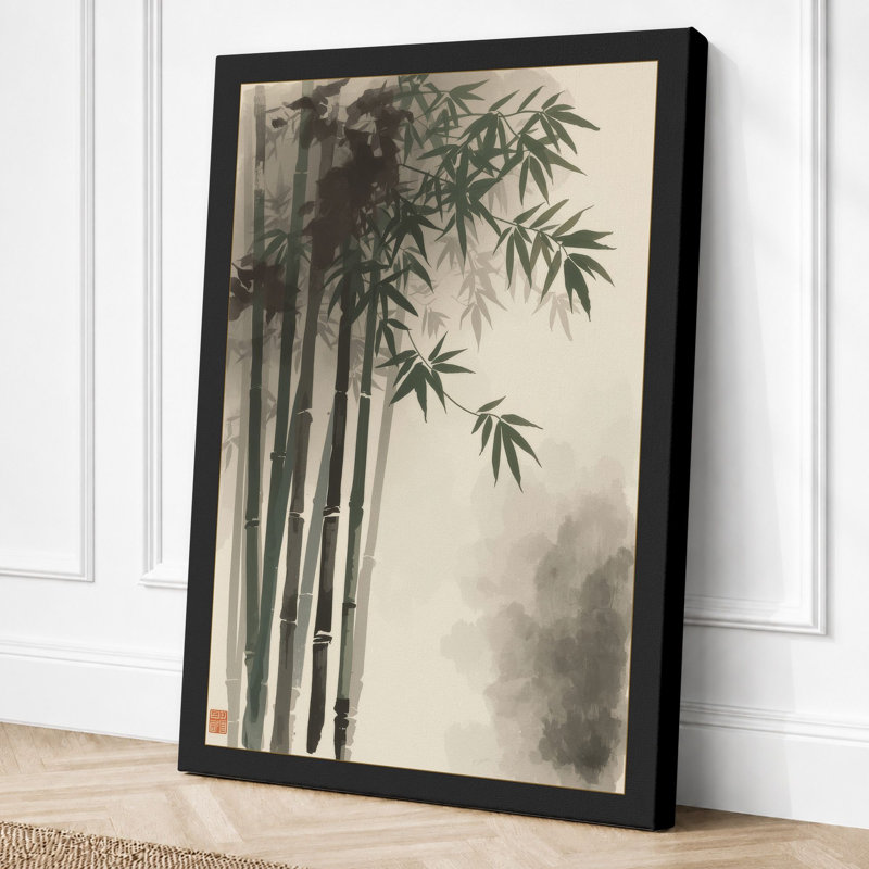 Bamboo in Mist Japandi - Wrapped Canvas, 36x24 - 91.4 x 61.0 cm, Black Border