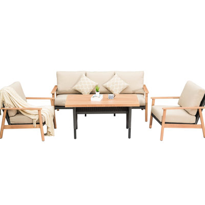 Conversation extérieure pour patio - 4 pièces avec et coussins confortables kaki kaki