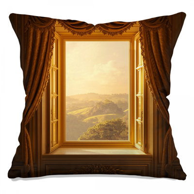 Scenic Window View Double Sided Throw Pillows