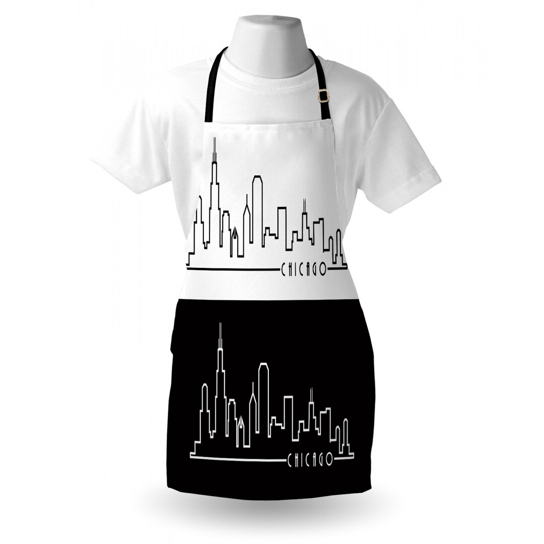 Kochschürze, Minimalist Stadt, Chicago Skyline, Schwarz und weiß