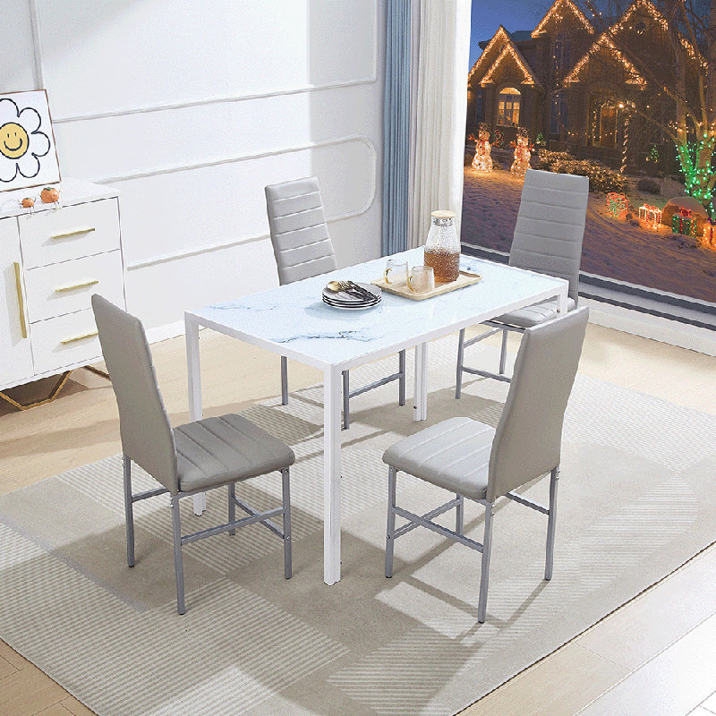 4 - Person Dining Set, Light Grey, White