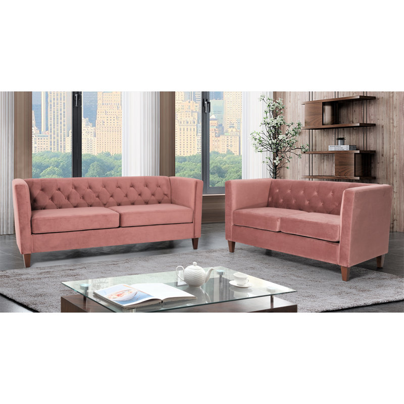 Ensemble de salon 2 pièces en velours Leeanna, Velours rose