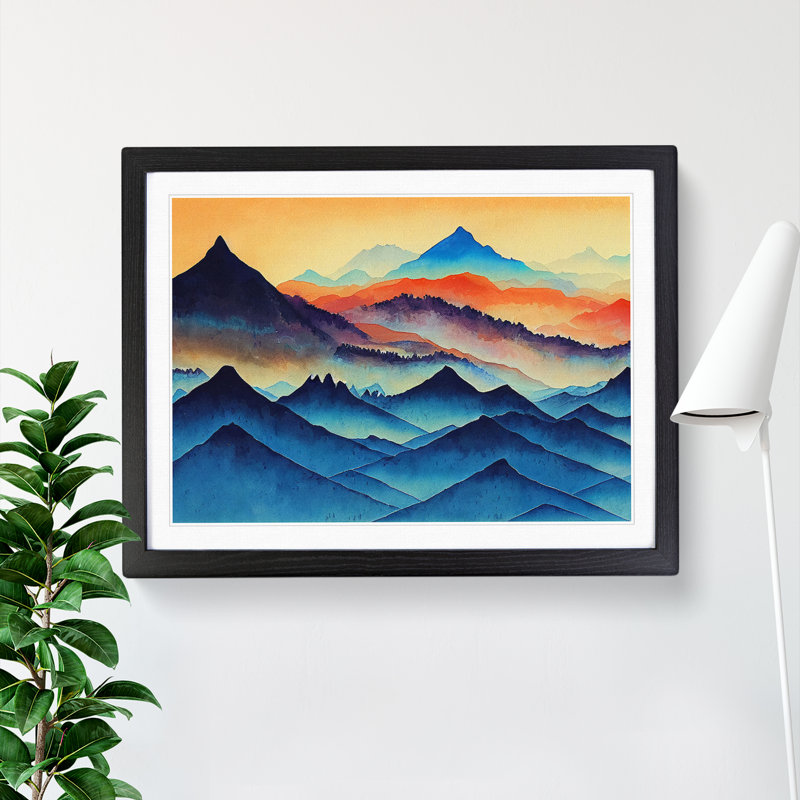 Mountain Landscape Watercolour Vol.2 Abstract - Framed Print, 25cm H x 34cm W x 2cm D, Black Framed