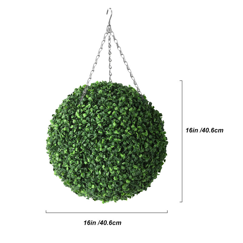 2 Pcs 16” Artificial Plant Topiary Ball, Pre-Lit Artificial Topiary Plant With 8 Mode, 30 LED Lights