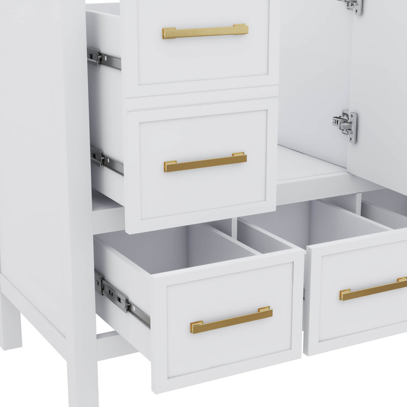 36 Inch Sinkless Bathroom Vanity, Stand-Alone Style Featuring 5 Drawers And Gentle-Close Doors, White