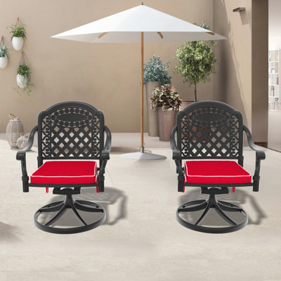 Cast Aluminum Patio Swivel Chair 2Pcs With Frame And Cushions In Random Colors (Excluding The Table) by Red Barrel Studio